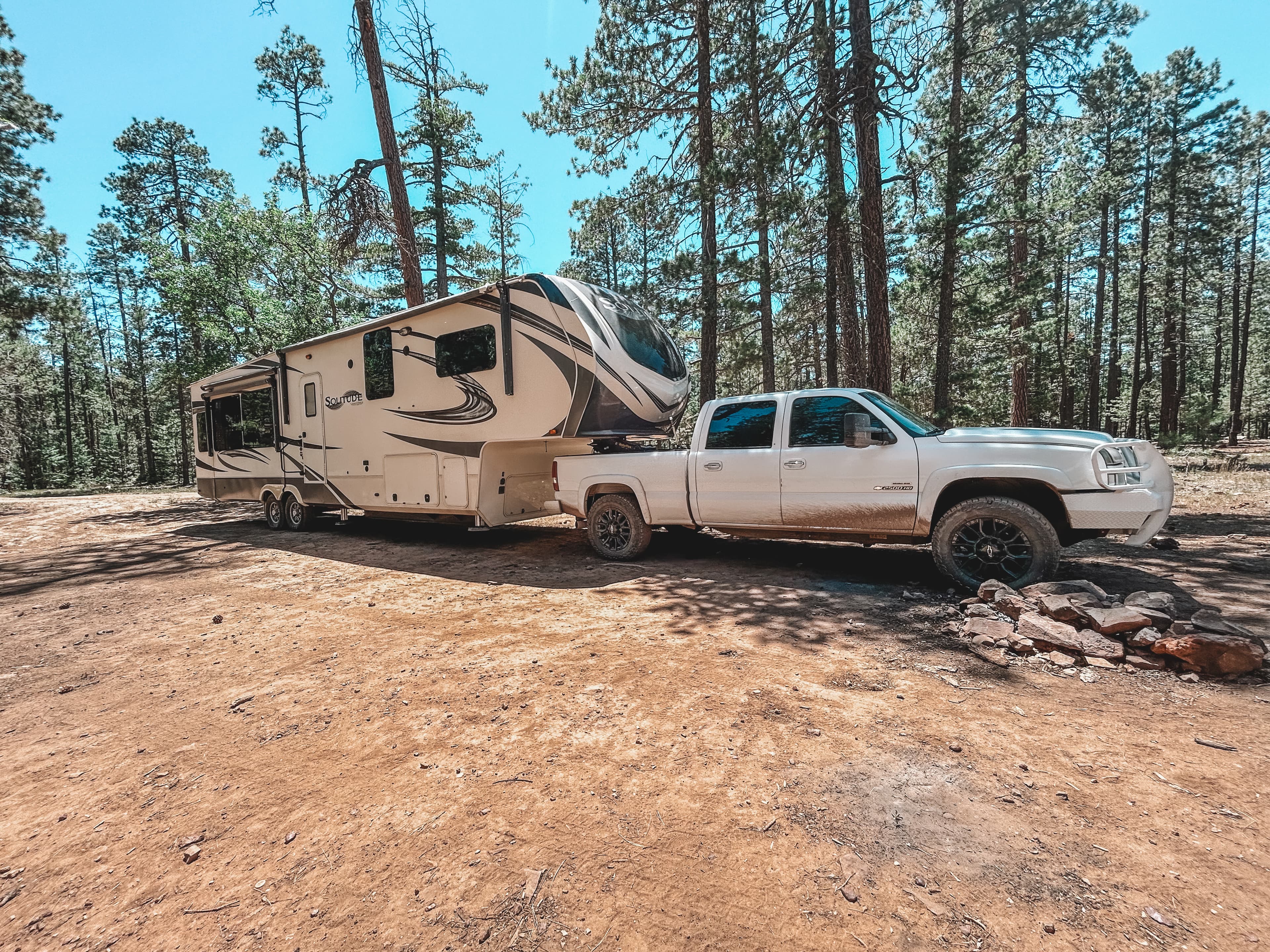 The Hopper family and their 5th wheel on the road
